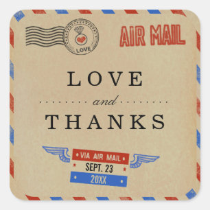 Het  Collectie van het Airmail Wedding Vierkante Sticker