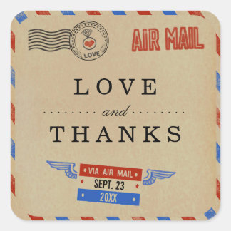 Het  Collectie van het Airmail Wedding Vierkante Sticker