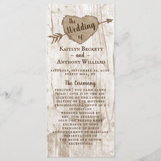 Het Collectie van het carved Heart Wedding Program Programma (Voorkant)