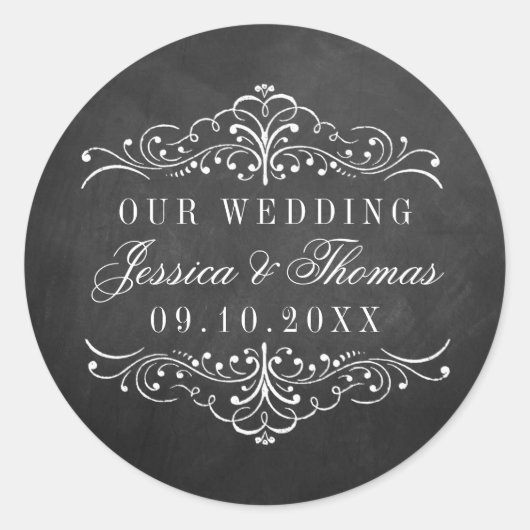 Het  Collectie van het Chalkboard Wedding Ronde Sticker (Voorkant)