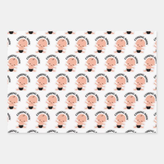 Het "Coming Soon" Baby shower inpakpapier (Voorkant)