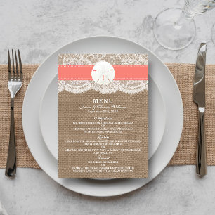 Het Coral Sand Dollar Bruiloft Collectie Menu