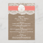 Het Coral Sand Dollar Bruiloft Collectie Menu (Voorkant)