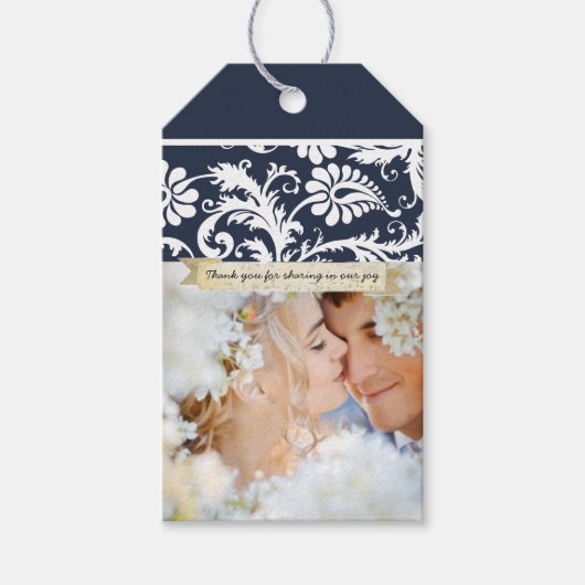 Het  Damaspatroon van de Foto Rustic Cadeaulabel (Voorkant)