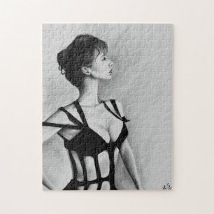 Het Dame Originele Kunst Portret Teken Puzzel