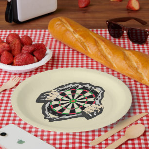 Het dartboard op je borst. papieren bordje