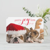 Het de Engelse Kerstman en Rendier van de Buldog Feestdagenkaart (Staand voorkant)