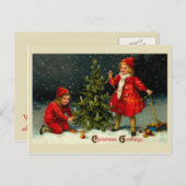 Het decorteren van de kinder kerstboom feestdagenkaart (Voorkant / Achterkant)