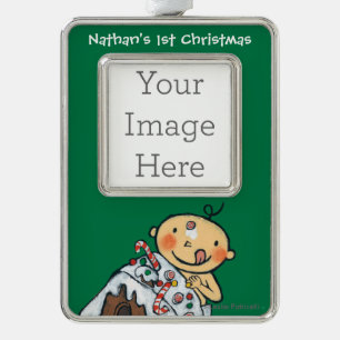 Het decorteren van een ontbijtkoek voor Kerstmis Verzilverd Kader Ornament