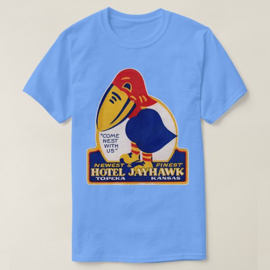 Het defecte Hotel Jayhawk Topeka Kansas Bagagelabe T-shirt (Design voorkant)
