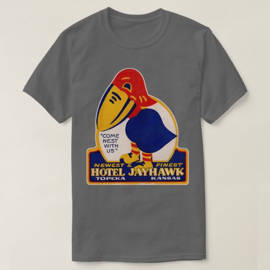 Het defecte Hotel Jayhawk Topeka Kansas Bagagelabe T-shirt (Design voorkant)