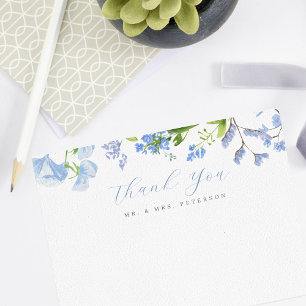 Het Delicate Blue Wild Flowers Script Weddenflat d Bedankkaart