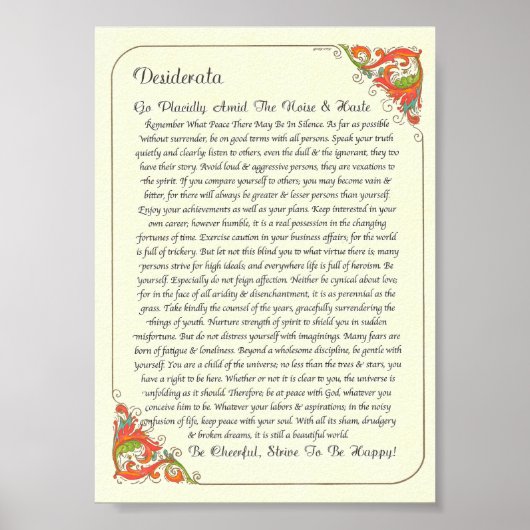 Het Desiderata-gedicht van Max Ehrmann Poster (Voorkant)