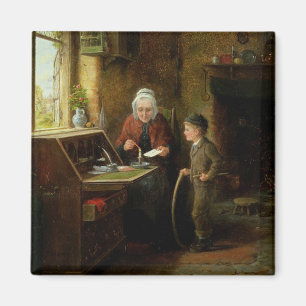 Het dichten van een Brief, 1890 (olie op paneel) Magneet