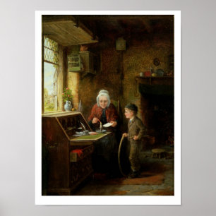 Het dichten van een Brief, 1890 (olie op paneel) Poster
