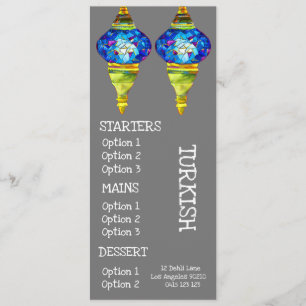 Het dinermenu van het Turkse keukenrestaurant Menu