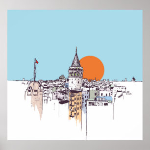 het district Galata Tower en het district Galata i Poster