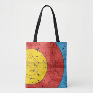 Het doel van de boogschieten dicht met vele pijlga tote bag