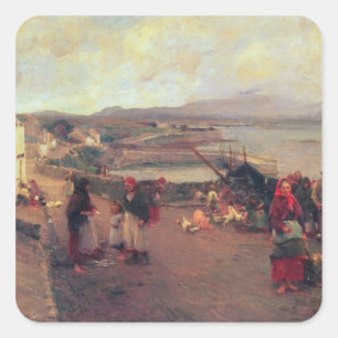 Het dorp Connemara - De weg naar de haven, 1898 Vierkante Sticker