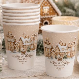 Het Dorp Een Winter Wonderland Baby Shower Taartse Papieren Bekers