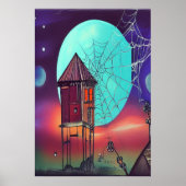 Het dorp en de blauwe maan | AI Art Poster (Voorkant)