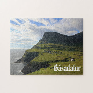 Het dorp Gásadalur in de Faeröer: Puzzel