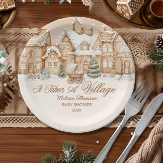 Het Dorp Gingerbread Winter Baby Shower Papieren Bordje