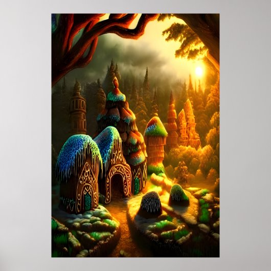 Het dorp Gingerbrood in het bos | AI Art Poster (Voorkant)