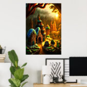 Het dorp Gingerbrood in het bos | AI Art Poster (Thuiskantoor)