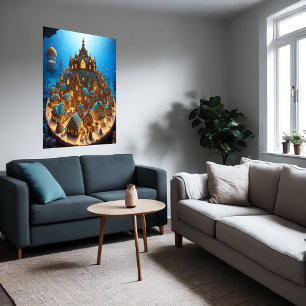 Het dorp Gingerbrood onder het zee AI Art. Poster