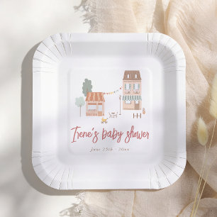 Het Dorp Helpt Een Hand Een Babyshower Met De Hand Papieren Bordje