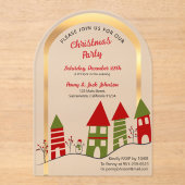 Het dorp in de sneeuw met kerst bevroren acryl uitnodigingen (Voorkant)