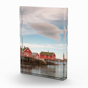 Het dorp Noorwegen Lofoten Vist Fotoblokken