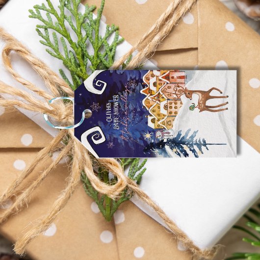 Het Dorp Winter Fee Meisje Baby Shower Cadeaulabel