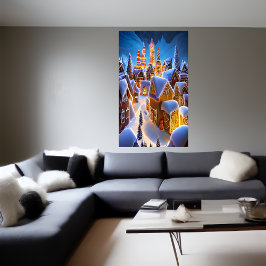 Het dorpje Gingerbrood in de sneeuw | AI Art Poste Poster