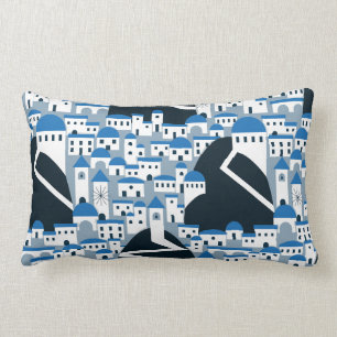 Het dorpspatroon Santorini in wit en blauw Kussen