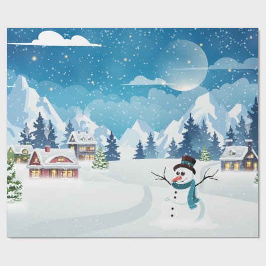 Het dorpswinterlandschap met sneeuw bedekt cadeaupapier (Vlak)