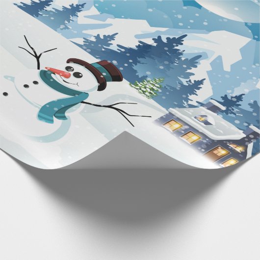 Het dorpswinterlandschap met sneeuw bedekt cadeaupapier (Hoek)
