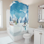 Het dorpswinterlandschap met sneeuw bedekt douchegordijn (In situ)