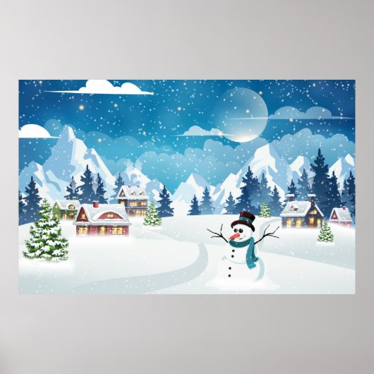 Het dorpswinterlandschap met sneeuw bedekt poster (Voorkant)