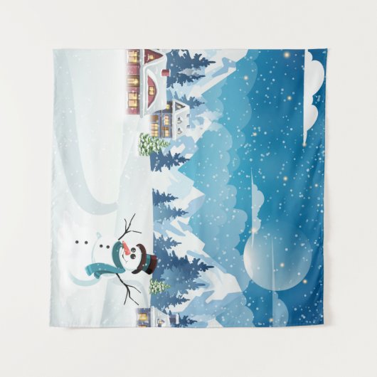 Het dorpswinterlandschap met sneeuw bedekt wandkleed (Voorkant (horizontaal))