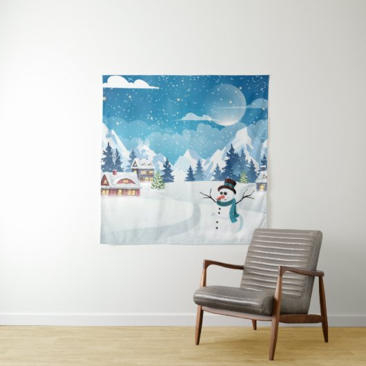 Het dorpswinterlandschap met sneeuw bedekt wandkleed (In situ)