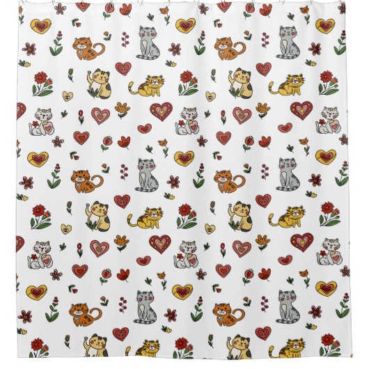 Het douchegordijn van Cat Lover: Kittens en harten (Voorkant)