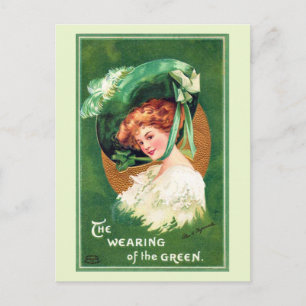 Het dragen van de groene vintage ansichtkaart briefkaart
