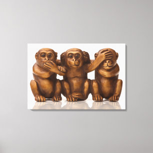 Het dragen van drie houten apen canvas afdruk