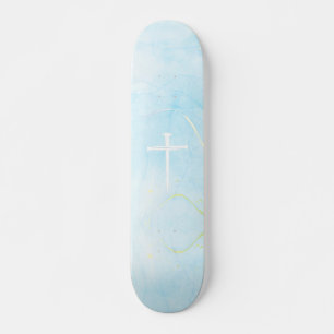 Het Drie Spijkers Kruis Blauwe Marmeren Christelij Skateboard