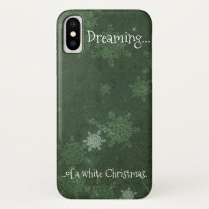 Het dromen van een witte kerstsnowflakes op groen iPhone x hoesje
