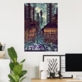 Het drukke centrum | AI Art Poster (Thuiskantoor)
