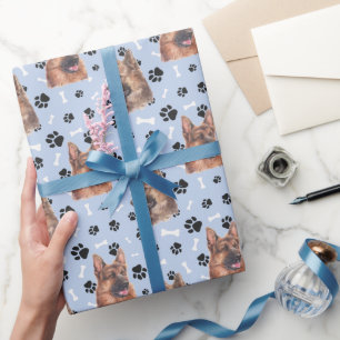 Het Duitse herderdehond Pattern op Silver Blue Cadeaupapier