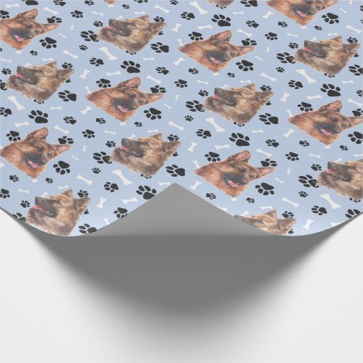 Het Duitse herderdehond Pattern op Silver Blue Cadeaupapier (Hoek)